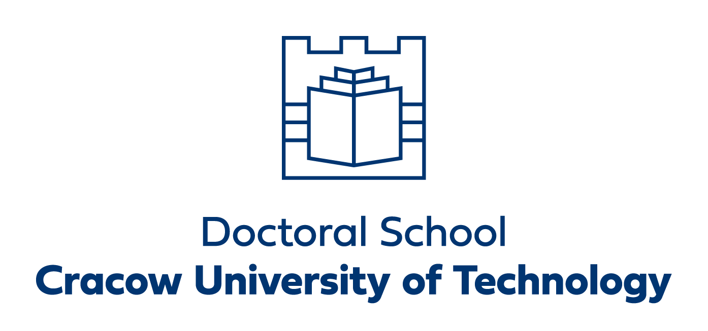  symetryczne logo Szkoły Doktorskiej do stosowania samodzielnie lub z sygnetem Politechniki Krakowskiej